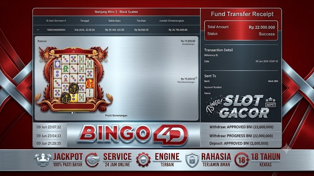 SELAMAT KEPADA MEMBER BINGO4D
DEPOSIT : RP 2.000.000
WITHDRAW : RP 22.000.000
LI