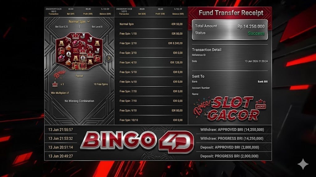 SELAMAT KEPADA MEMBER BINGO4D
DEPOSIT : RP 2.000.000
WITHDRAW : RP 14.250.000
LI